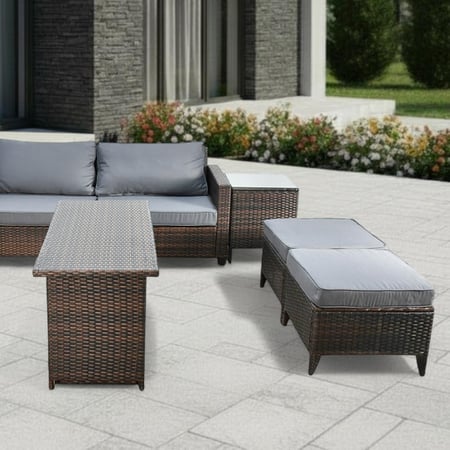 جلسة خارجية 6 مقاعد بطاولات مع تخزين رمادي