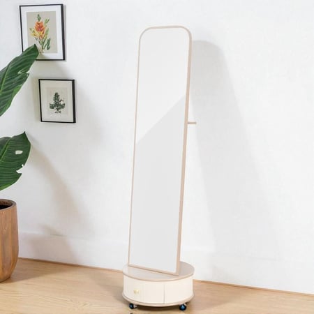 مرآة استاند عصرية مع خزانة مدمجة خشبية