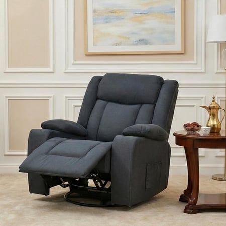 كرسي استرخاء هزاز دوار قماشي مودرن رمادي غامق