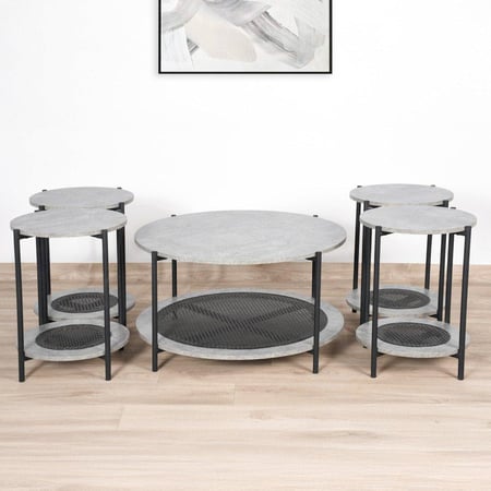 طقم طاولات خدمة 5 قطع من الخشب والرتان