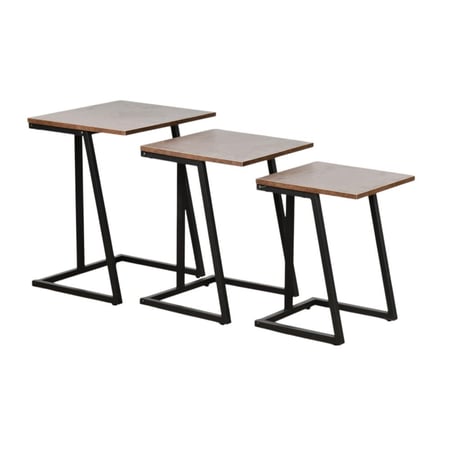 طقم طاولات خدمة خشب 3 قطع بأرجل معدنية رمادي