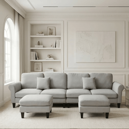 كنبة زاوية مودرن قماش تصميم عصري رمادي