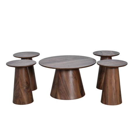 طقم طاولات خدمة 5 قطع خشبي بني