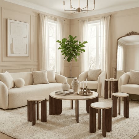 طقم طاولة خدمة 5 قطع خشبي  بني