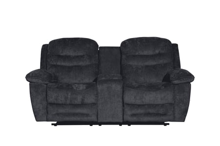 كنب استرخاء ثنائي قماش رمادي غامق مع مسند قدم وحامل أكواب