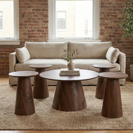 طقم طاولات خدمة 5 قطع خشبي بني