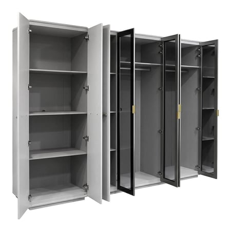 غرفة نوم متكاملة مودرن ملكي 8 قطع خشب وجلد فاخر - رمادي × ذهبي