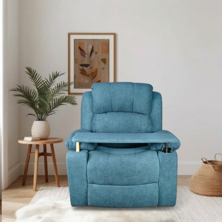 كرسي استرخاء هزاز دوار بطاولة وحامل جوال أزرق