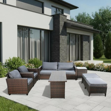 جلسة خارجية 6 مقاعد بطاولات مع تخزين رمادي