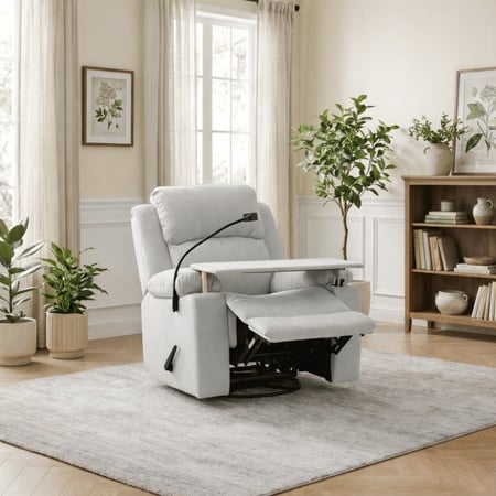 كرسي استرخاء هزاز دوار بطاولة وحامل جوال رمادي