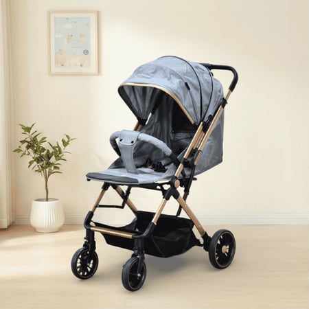 عربة أطفال قابلة للطي قماش بهيكل معدني رمادي