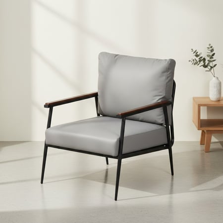 كرسي مفرد جلد بهيكل معدني تصميم عصري رمادي
