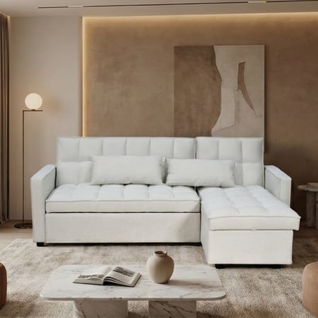 كنبة زاوية مودرن قماش قابلة للتحويل إلى سرير – بيج