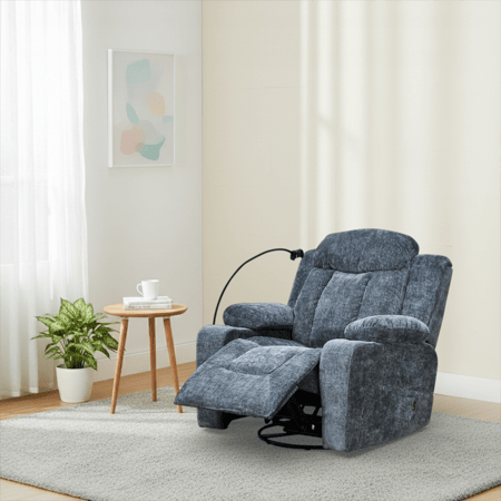 كرسي استرخاء فخم هزاز دوار بحامل جوال كحلي