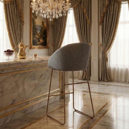 كرسي بار عصري قماش بقاعدة معدنية رصاصي