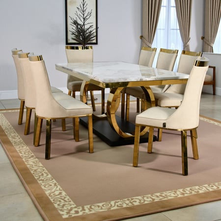 طاولة طعام رخام فاخرة 8 كراسي بقاعدة معدنية ذهبية
