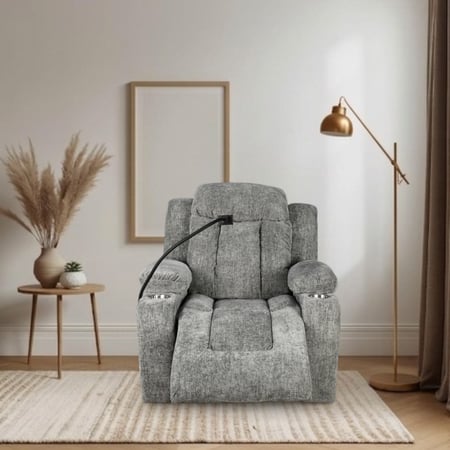 كرسي استرخاء فخم هزاز دوار بحامل جوال رصاصي