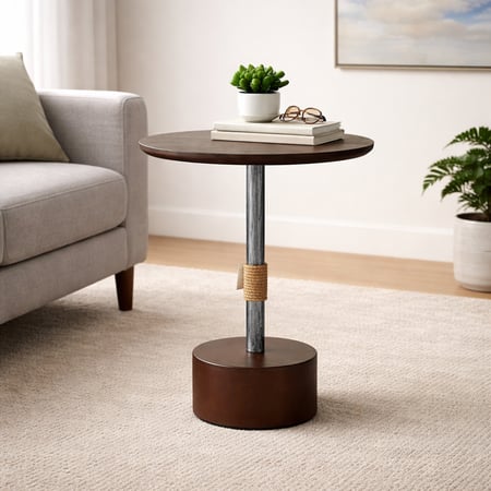 طاولة خدمة خشبية دائرية بقاعدة معدنية