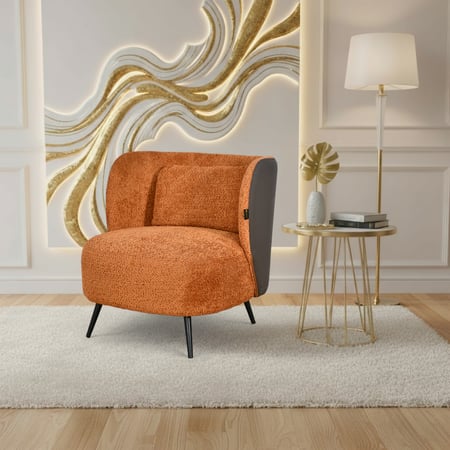 كرسي مفرد فخم مودرن قماش بظهر جلد برتقالي