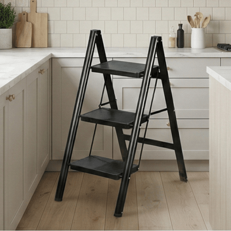 سلم معدني 3 درجات عملي أسود 80×40 سم