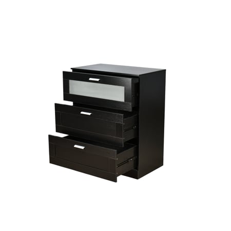 خزانة خشب مع زجاج بـ 3 أدراج أسود 95×78 سم