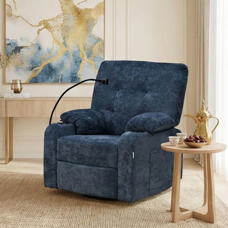 كرسي استرخاء فخم هزاز دوار مع حامل جوال أزرق