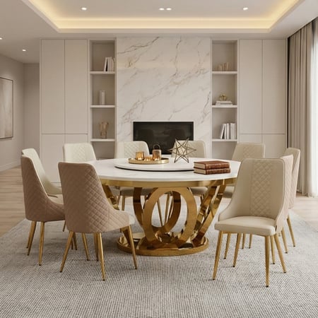 طاولة طعام فاخرة سطح رخام دوار 10 كراسي كافيه