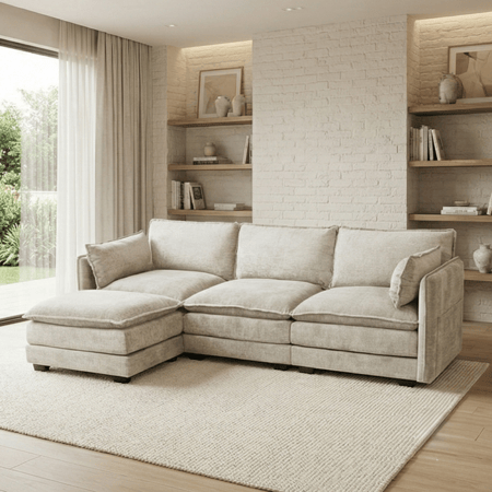 كنبة زاوية مودرن قماش عملية بيج