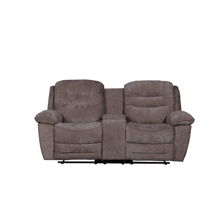 كنب استرخاء ثنائي قماش بني فاتح مع مسند قدم وحامل أكواب