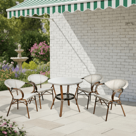 جلسة خارجية 4 مقاعد و طاولة بسطح زجاجي