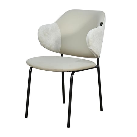 كرسي مفرد مودرن جلد بأرجل معدنية رمادي بيج