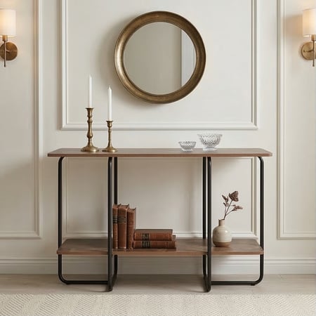 مدخل استقبال خشبي 2 دور بهيكل معدني بني