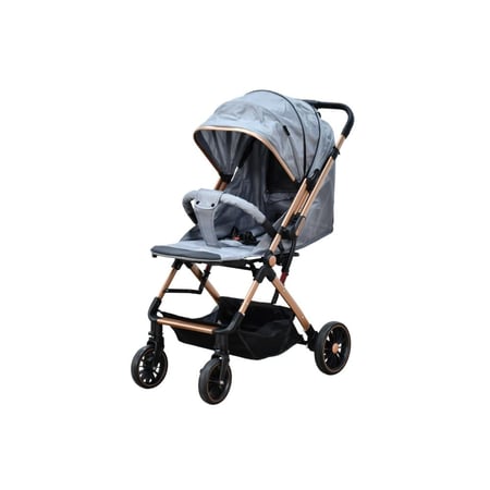 عربة أطفال قابلة للطي قماش بهيكل معدني رمادي