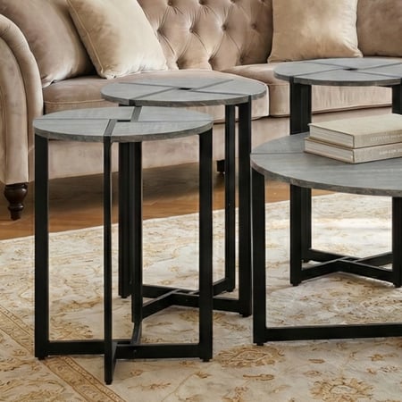 طقم طاولات خدمة مودرن 7 قطع خشبي رمادي