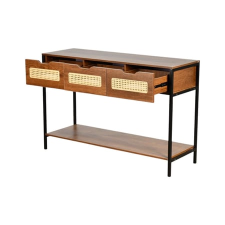 مدخل استقبال خشبي 2 دور بهيكل معدني مع أدراج بني