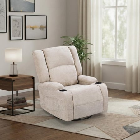 كرسي لواني استرخاء فخم هزاز دوار قماشي مودرن بيج