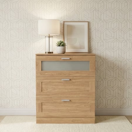 خزانة خشب مع زجاج بـ 3 أدراج بيج 95×78 سم