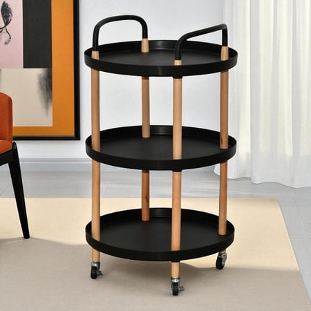 عربة تقديم متحركة 3 أدوار أسود