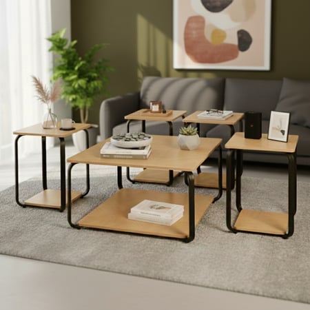 طقم طاولات خدمة 5 قطع 2 دور خشبي