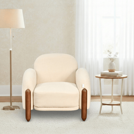 كرسي مفرد فخم قماش بهيكل خشبي مودرن بيج