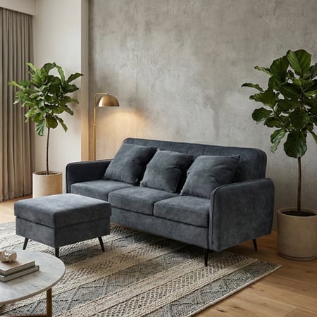 كنبة مودرن 3 مقاعد قماش مع صندوق تخزين