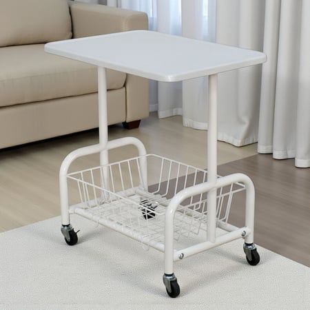 عربة تقديم سطح خشبي مع رف تخزين معدني