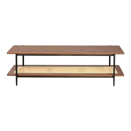 وحدة تلفاز خشب مع رف راتان بوهيمي عصري بني 160 سم