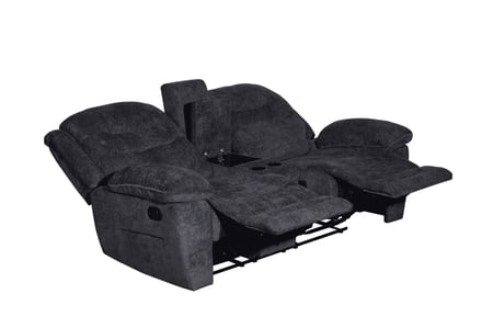 كنب استرخاء ثنائي قماش رمادي غامق مع مسند قدم وحامل أكواب