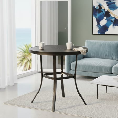 طاولة مفردة دائرية بأرجل معدنية أسود