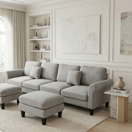 كنبة زاوية مودرن قماش تصميم عصري رمادي