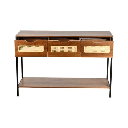 مدخل استقبال خشبي 2 دور بهيكل معدني مع أدراج بني