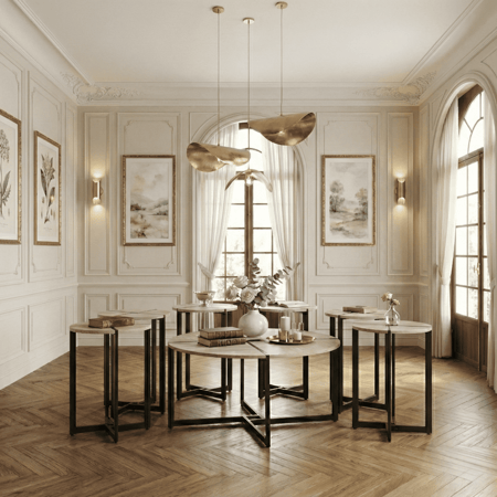 طقم طاولات خدمة مودرن 7 قطع خشبي بيج