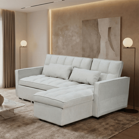 كنبة زاوية مودرن قماش قابلة للتحويل إلى سرير – بيج