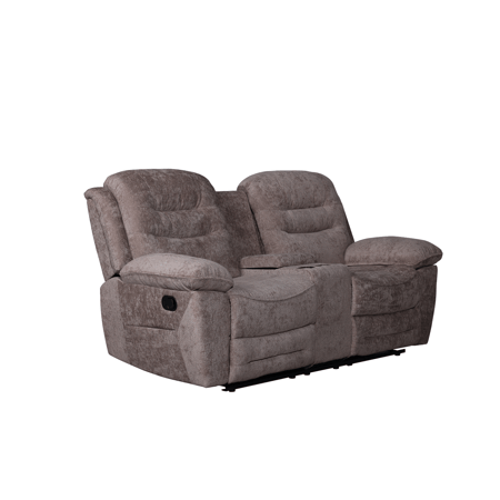 كنب استرخاء ثنائي قماش بني فاتح مع مسند قدم وحامل أكواب